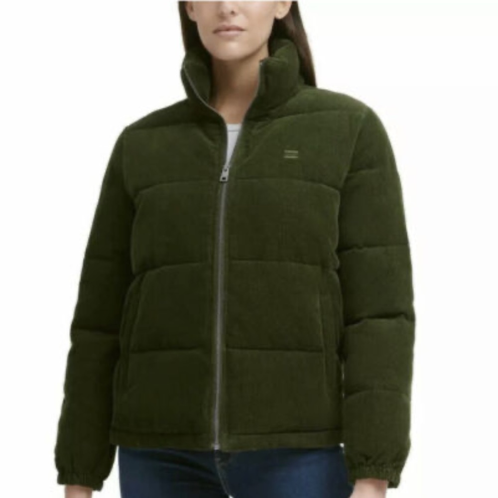 Levi's Corduroy Puffer Jacket, Size XS, Olive Green
